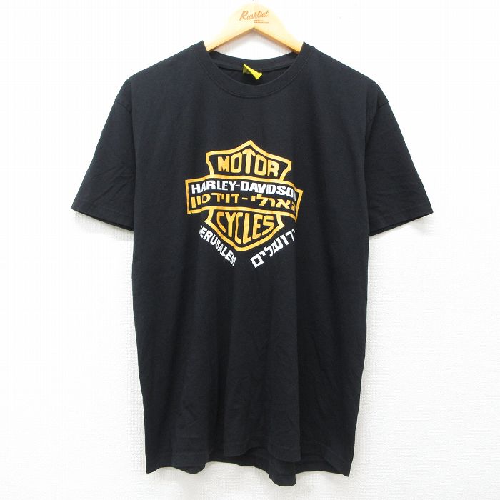 L★古着 半袖 Tシャツ メンズ ハーレーダビッドソン Harley Davidson エルサレム コットン クルーネック 黒 ブラック 25jun12 中古
