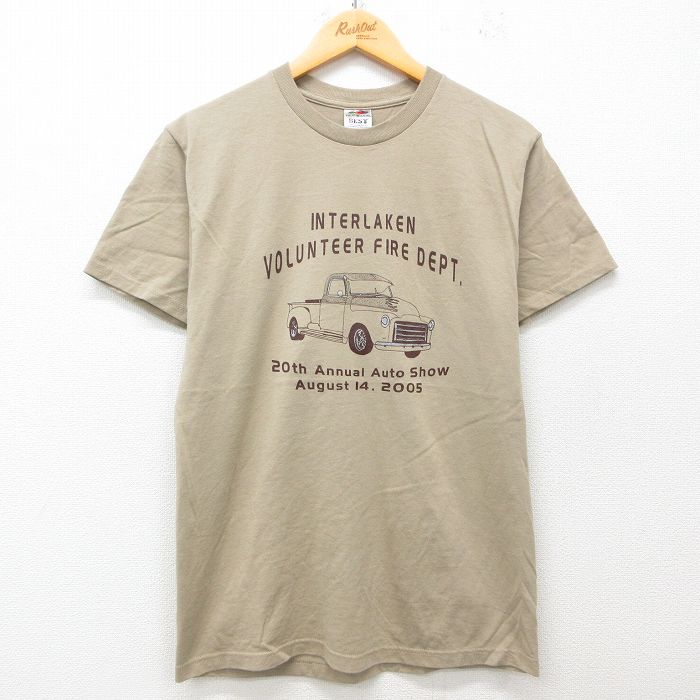M★古着 フルーツオブザルーム 半袖 ビンテージ Tシャツ メンズ 00年代 00s 車 クルーネック ベージュ カーキ 25jun12 中古