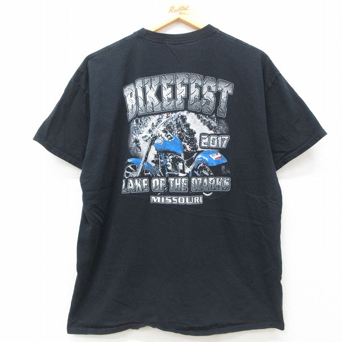 XL★古着 半袖 Tシャツ メンズ バイク 大きいサイズ クルーネック 黒 ブラック 25jun12 中古