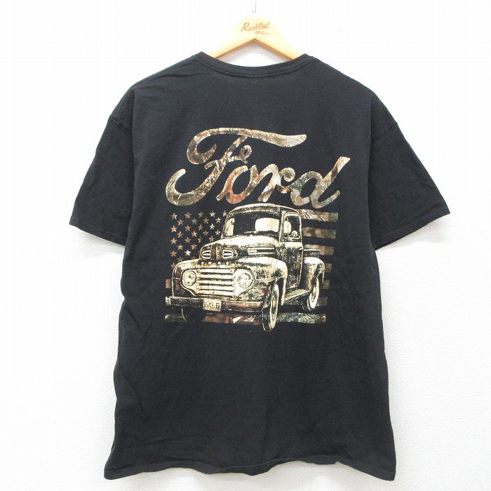 XL★古着 半袖 Tシャツ メンズ フォード Ford 車 ホットロッド HOT ROD コットン クルーネック 黒 ブラック 25jun12 中古