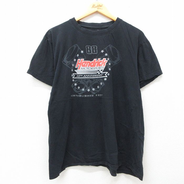 XL★古着 半袖 Tシャツ メンズ エンジン ヘンドリックモータースポーツ コットン クルーネック 黒 ブラック 25jun12 中古