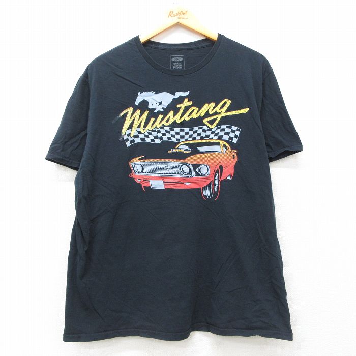 XL★古着 半袖 Tシャツ メンズ フォード Ford 車 クラシックカー ムスタング コットン クルーネック 黒 ブラック 25jun12 中古