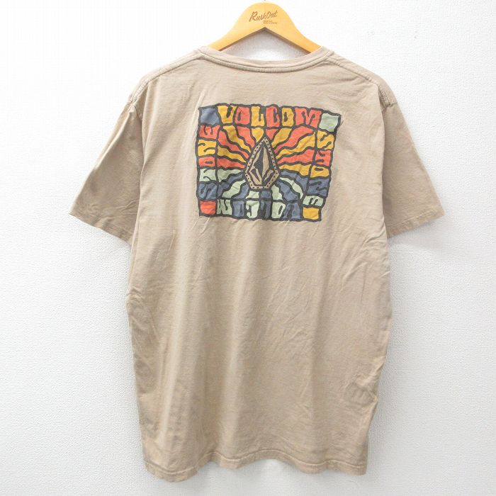 XL★古着 ボルコム VOLCOM 半袖 Tシャツ メンズ ストーン コットン クルーネック ベージュ カーキ 25jun12 中古