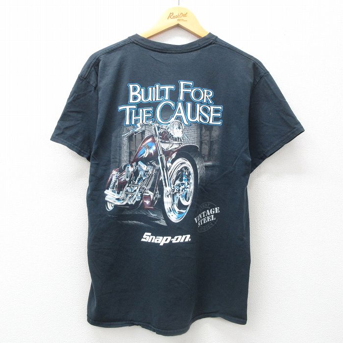 L★古着 半袖 Tシャツ メンズ バイク スナップオン snapon クルーネック 黒 ブラック 25jun12 中古