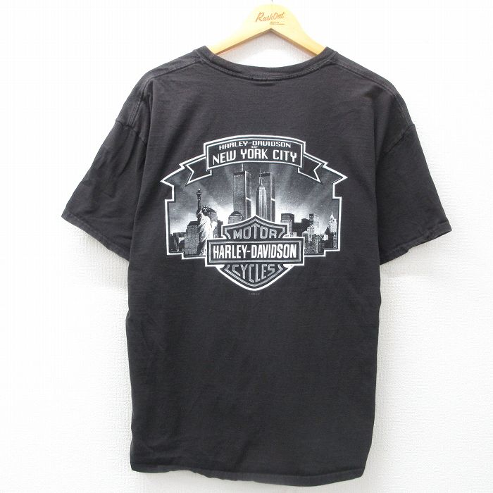 XL★古着 半袖 ビンテージ Tシャツ メンズ 00年代 00s ハーレーダビッドソン Harley Davidson ニューヨーク クルーネック 黒 ブラック 【spe】 25jun12 中古