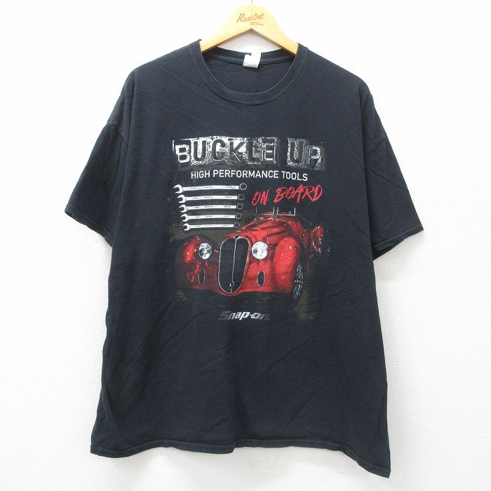 XL★古着 半袖 Tシャツ メンズ 車 スナップオン snapon 大きいサイズ コットン クルーネック 黒 ブラック 25jun12 中古