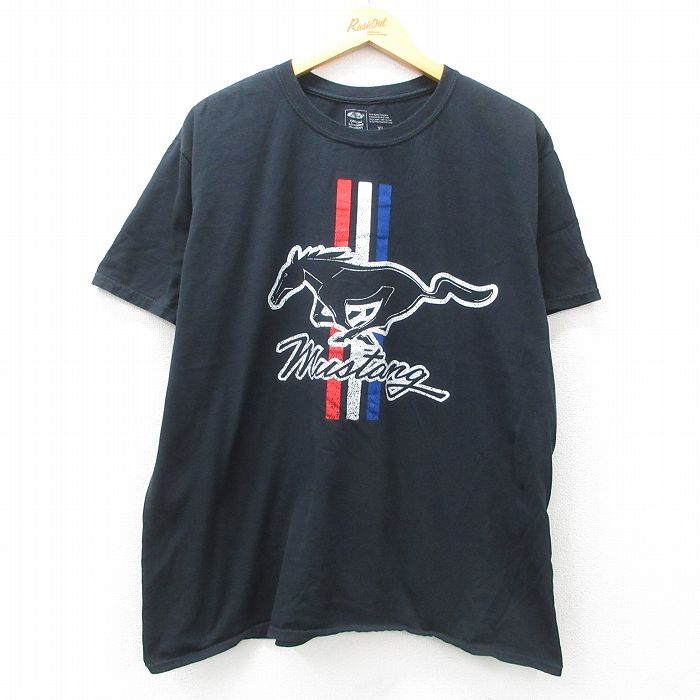XL★古着 半袖 Tシャツ メンズ フォード Ford 馬 ムスタング 大きいサイズ コットン クルーネック 黒 ブラック 25jun12 中古