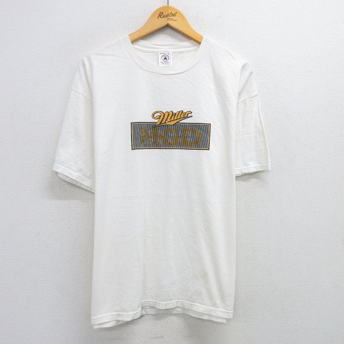 XL★古着 半袖 ビンテージ Tシャツ メンズ 90年代 90s ミラービール MGD 大きいサイズ コットン クルーネック 白 ホワイト 25jun12 中古