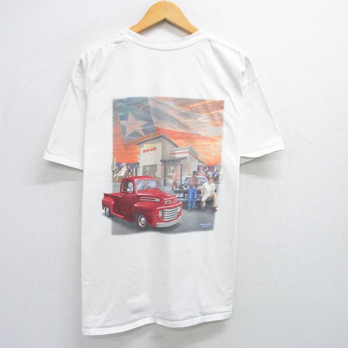 XL★古着 ヘインズ Hanes 半袖 Tシャツ メンズ 車 インアンドアウトバーガー 大きいサイズ コットン クルーネック 白 ホワイト 25jun12 中古