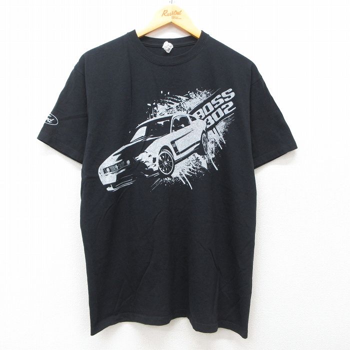 L★古着 半袖 Tシャツ メンズ 車 ムスタング コットン クルーネック 黒 ブラック 25jun13 中古