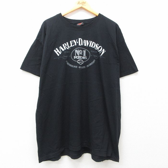 XL★古着 ハーレーダビッドソン Harley Davidson 半袖 ビンテージ Tシャツ メンズ 00年代 00s バイク グランドキャニオン 大きいサイズ ロング丈 コットン クルーネック 黒 ブラック 【spe】 25jun13 中古