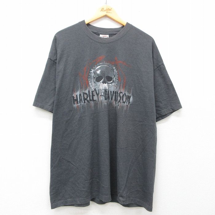 XL★古着 ハーレーダビッドソン Harley Davidson 半袖 ビンテージ Tシャツ メンズ 00年代 00s スカル メーター 大きいサイズ クルーネック USA製 濃グレー 霜降り 【spe】 25jun13 中古