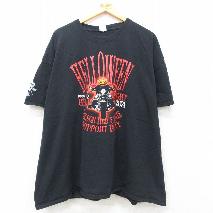 XL★古着 半袖 Tシャツ メンズ バイク ハロウィン 企業広告 大きいサイズ コットン クルーネック 黒 ブラック 25jun13 中古