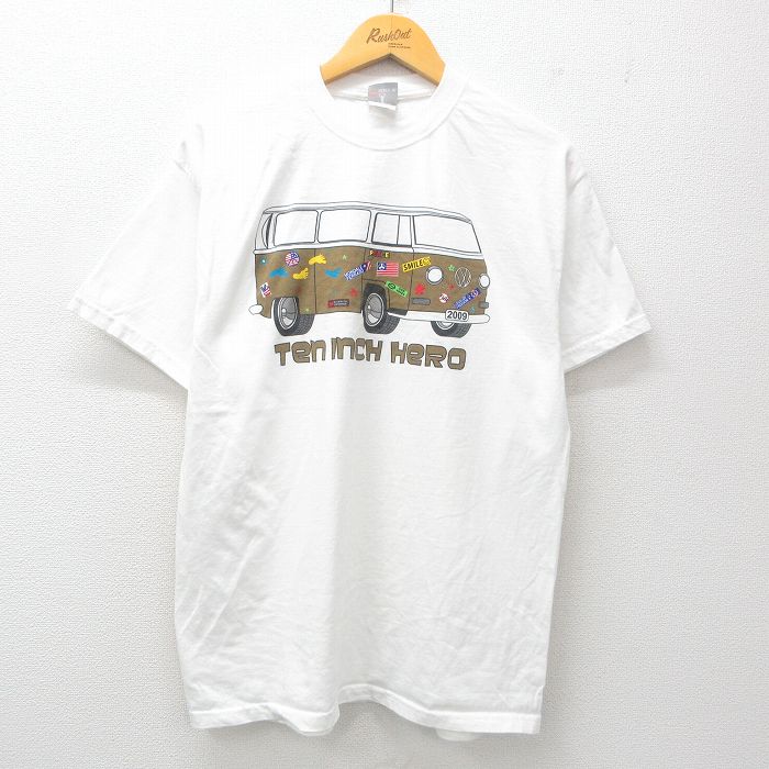 L★古着 ヘインズ Hanes 半袖 ビンテージ Tシャツ メンズ 00年代 00s 車 Ten inch hero コットン クルーネック 白 ホワイト 25jun13 中古