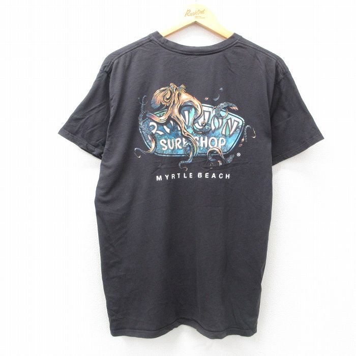 XL★古着 半袖 Tシャツ メンズ ロンジョン タコ マートルビーチ クルーネック 黒 ブラック 25jun13 中古
