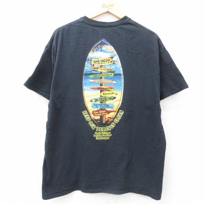 XL★古着 半袖 Tシャツ メンズ サーフボード クルーネック 黒 ブラック 25jun13 中古