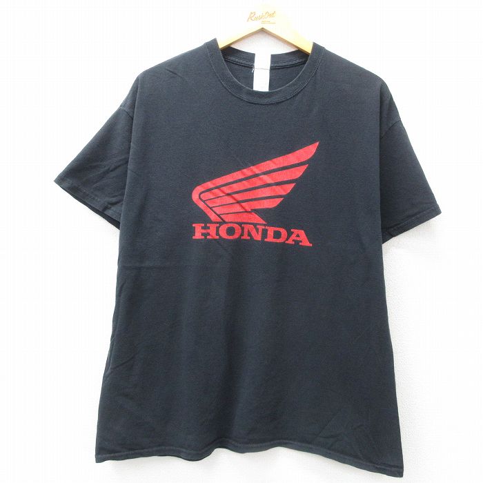 XL★古着 半袖 Tシャツ メンズ ホンダ コットン クルーネック 黒 ブラック 25jun13 中古