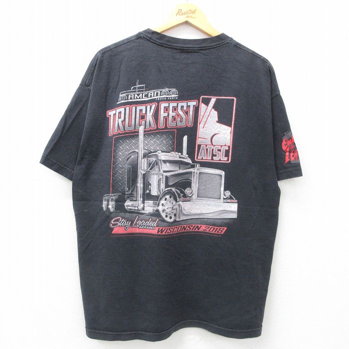XL★古着 半袖 Tシャツ メンズ トラック ATSC 大きいサイズ クルーネック 黒 ブラック 25jun13 中古
