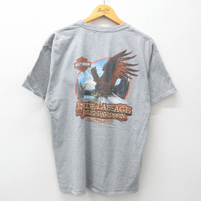 XL★古着 ハーレーダビッドソン Harley Davidson 半袖 Tシャツ メンズ 鳥 インサイドパッセージ クルーネック グレー 霜降り 【spe】 25jun13 中古