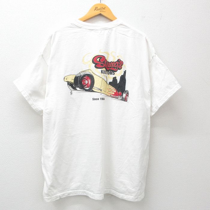 XL★古着 ヘインズ Hanes 半袖 ビンテージ Tシャツ メンズ 00年代 00s レーシングカー SQueegs 大きいサイズ クルーネック 白 ホワイト 25jun13 中古