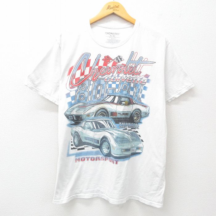 【50%OFF】XL★古着 半袖 Tシャツ メンズ 車 シボレー コットン クルーネック 白 ホワイト 25jun13 中古