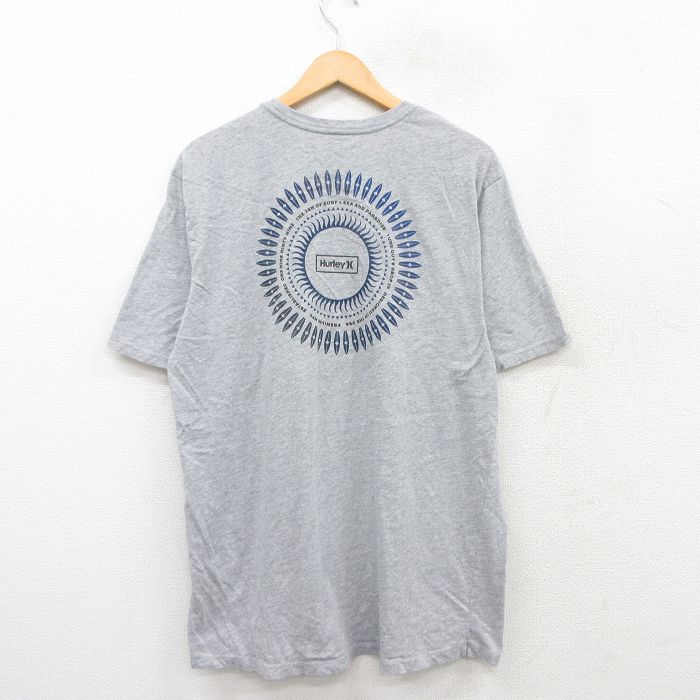 【50%OFF】XL★古着 Hurley ハーレー 半袖 Tシャツ メンズ サーフボード クルーネック グレー 霜降り 25jun13 中古
