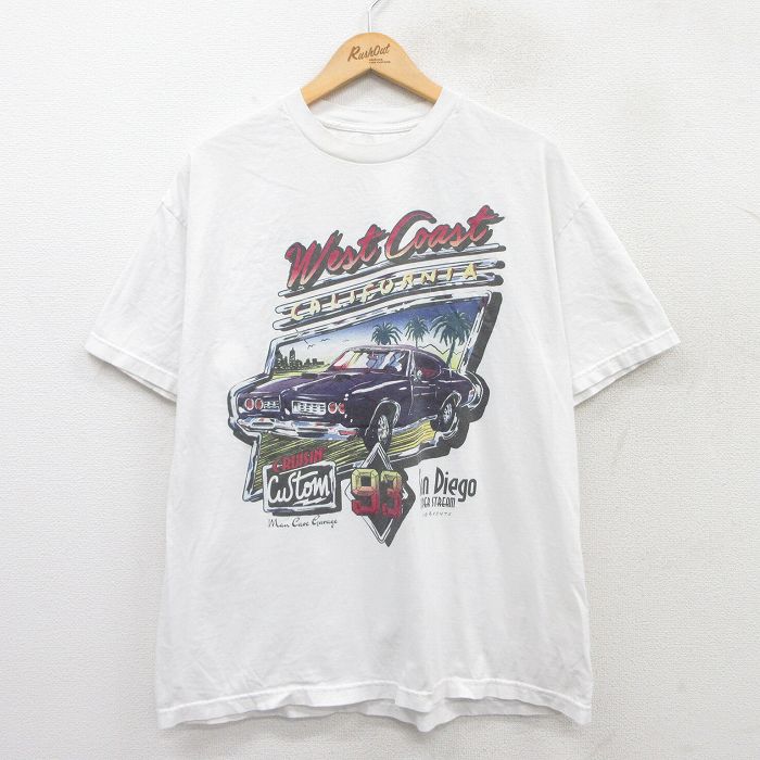 【20%OFF】XL★古着 ジョンガルト john Galt 半袖 Tシャツ メンズ 車 クラシックカー サンディエゴ コットン クルーネック USA製 白 ホワイト 25jun13 中古