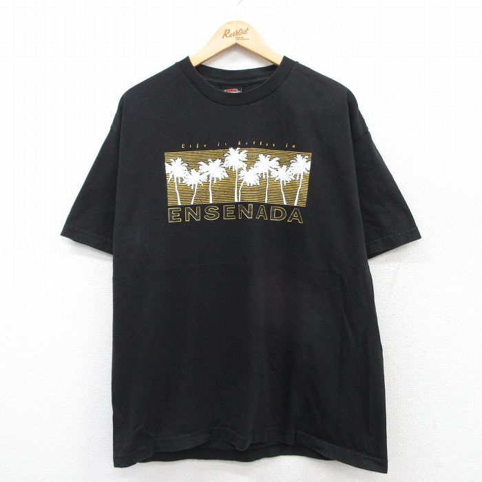 XL★古着 ハーレーダビッドソン Harley Davidson 半袖 Tシャツ メンズ ヤシの木 エンセナダ コットン クルーネック 黒 ブラック 25jun13 中古