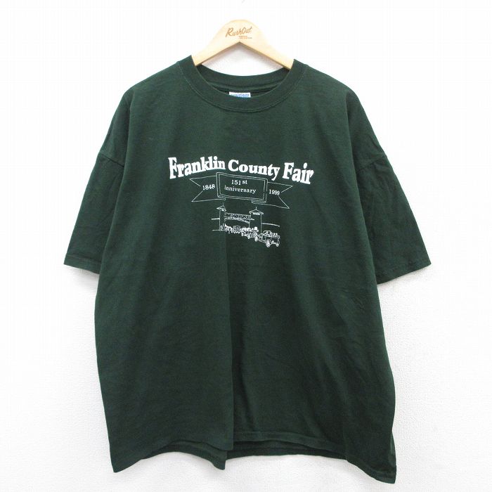 【50%OFF】XL★古着 半袖 ビンテージ Tシャツ メンズ 90年代 90s フランクリン 車 大きいサイズ コットン クルーネック 緑 グリーン 25jun13 中古