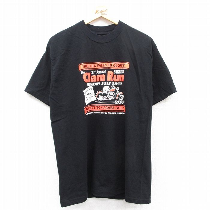 L★古着 半袖 ビンテージ Tシャツ メンズ 00年代 00s バイク 企業広告 クルーネック 黒 ブラック 25jun13 中古