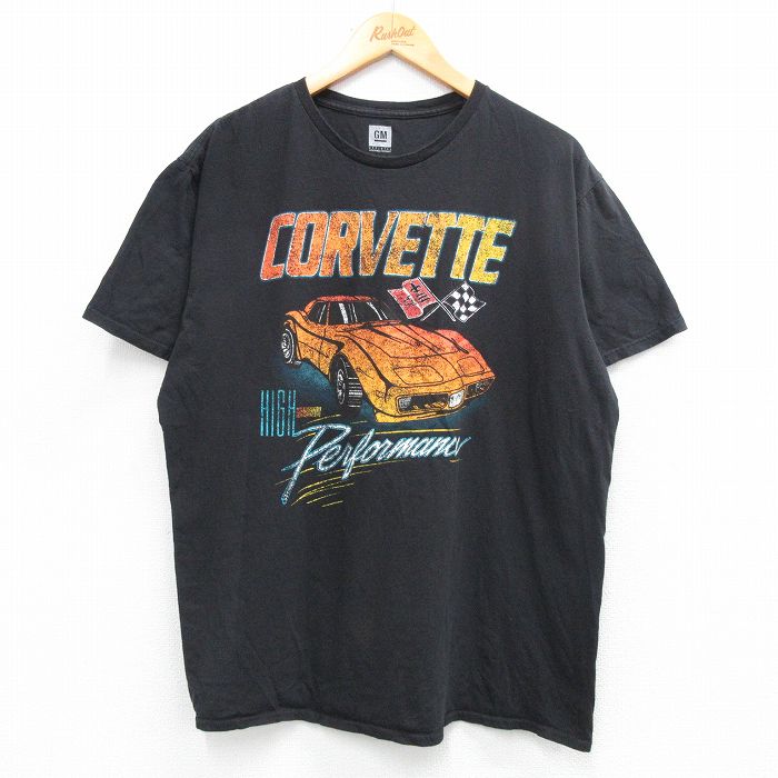 XL★古着 半袖 Tシャツ メンズ 車 クラシックカー シボレーコルベット コットン クルーネック 黒 ブラック 25jun18 中古