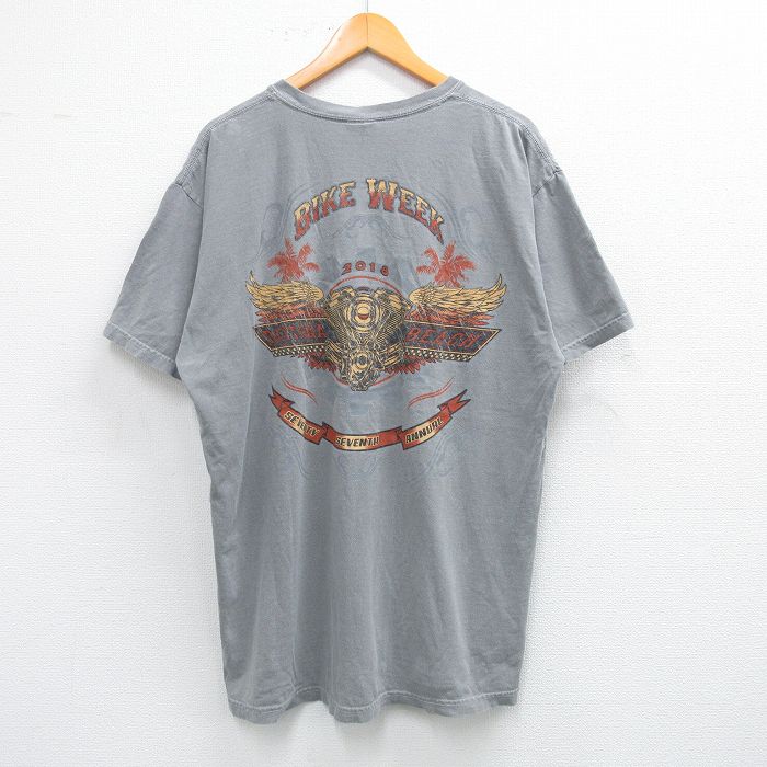 【50%OFF】XL★古着 半袖 Tシャツ メンズ エンジン バイクウィーク コットン クルーネック グレー 25jun18 中古
