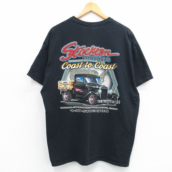 XL★古着 半袖 ビンテージ Tシャツ メンズ 00年代 00s 車 ホットロッド HOT ROD ストックトン 大きいサイズ コットン クルーネック 黒 ブラック 25jun18 中古