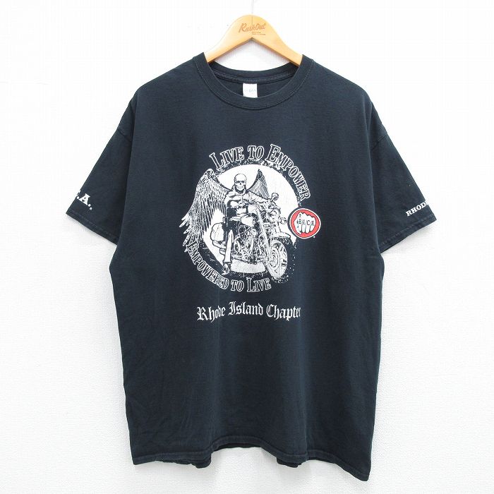 XL★古着 半袖 Tシャツ メンズ バイク スケルトン コットン クルーネック 黒 ブラック 25jun18 中古