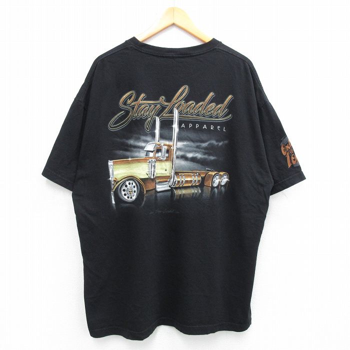 XL★古着 半袖 Tシャツ メンズ トラック StayLoaded 大きいサイズ クルーネック 黒 ブラック 25jun18 中古