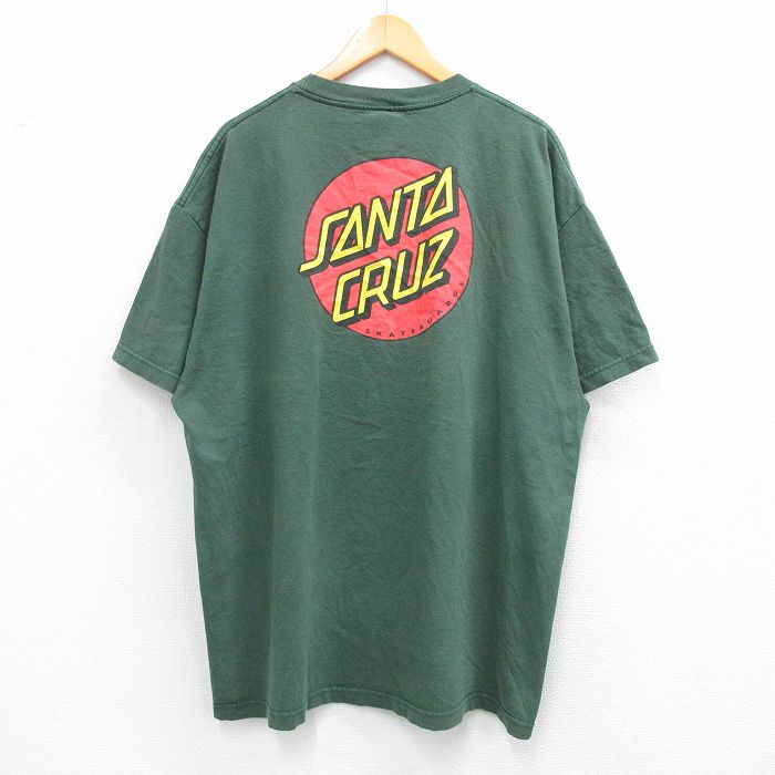 XL★古着 サンタクルーズ 半袖 Tシャツ メンズ 大きいサイズ ロング丈 コットン クルーネック 緑 グリーン 【spe】 25jun18 中古