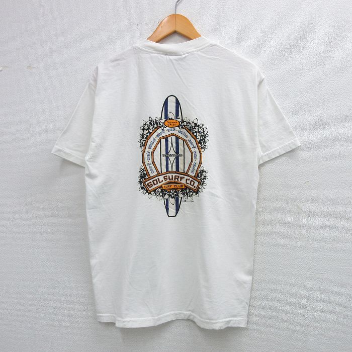 M★古着 半袖 ビンテージ Tシャツ メンズ 00年代 00s サーフボード 花 コットン クルーネック 白 ホワイト 25jun18 中古