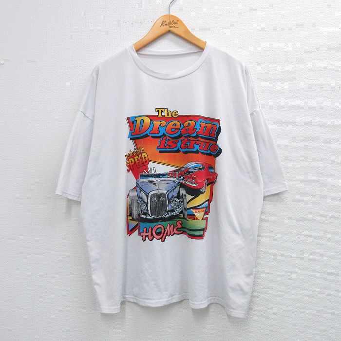 【50%OFF】XL★古着 半袖 Tシャツ メンズ 車 レーシングカー クラシックカー 大きいサイズ クルーネック 白 ホワイト 25jun18 中古