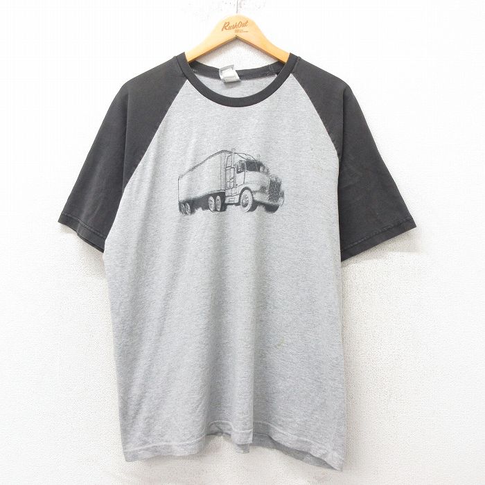【20%OFF】XL★古着 オールドネイビー OLD NAVY 半袖 ビンテージ Tシャツ メンズ 00年代 00s トラック 大きいサイズ ツートンカラー クルーネック グレー 霜降り 25jun19 中古