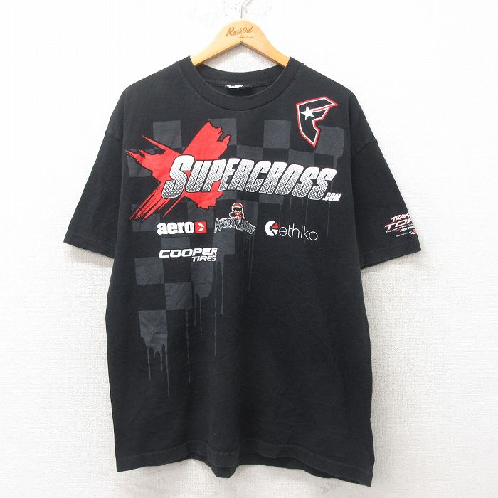 XL★古着 フェイマス 半袖 Tシャツ メンズ スーパークロス コットン クルーネック 黒 ブラック 25jun19 中古