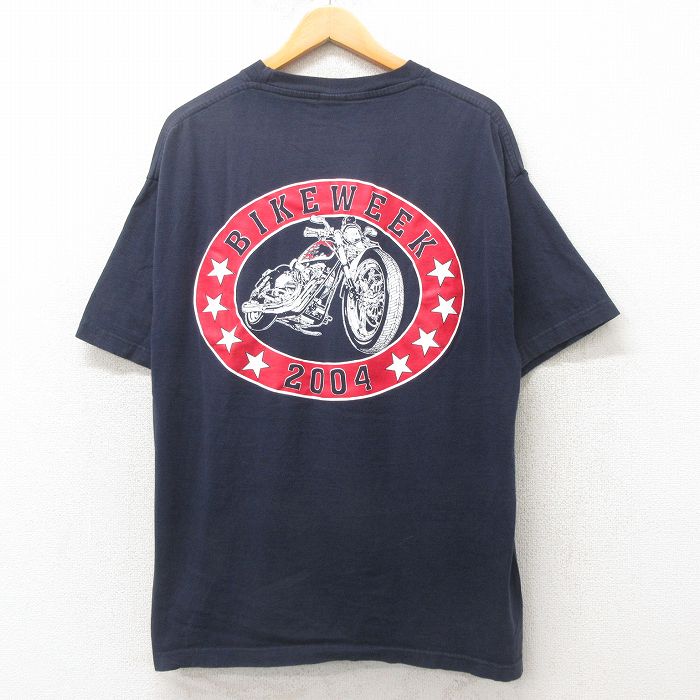 XL★古着 半袖 ビンテージ Tシャツ メンズ 00年代 00s バイクウィーク 大きいサイズ クルーネック 紺 ネイビー 25jun19 中古
