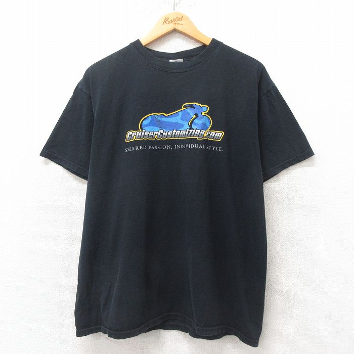 XL★古着 半袖 ビンテージ Tシャツ メンズ 00年代 00s バイク 企業広告 コットン クルーネック 黒 ブラック 25jun19 中古