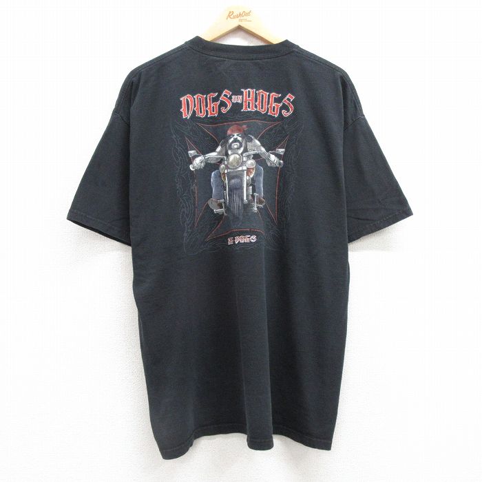 XL★古着 ビッグドッグス 半袖 Tシャツ メンズ バイク クルーネック 黒 ブラック 25jul04 中古
