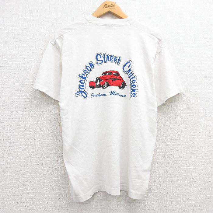 L★古着 半袖 ビンテージ Tシャツ メンズ 90年代 90s 車 ホットロッド HOT ROD クルーネック 白 ホワイト 25jul04 中古