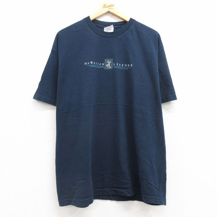 XL★古着 半袖 ビンテージ Tシャツ メンズ 00年代 00s サーフィン コットン クルーネック 紺 ネイビー 25jul04 中古