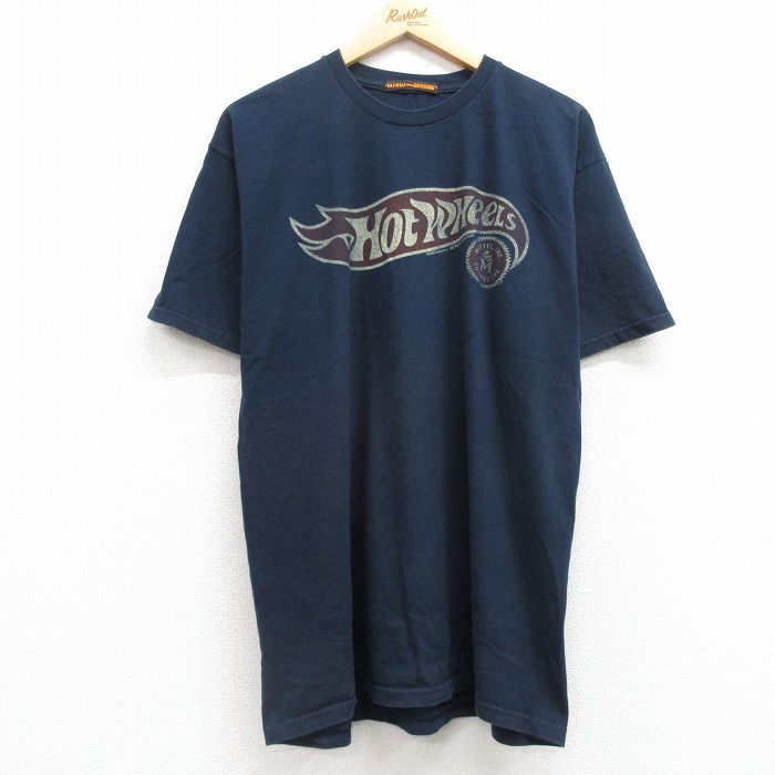 L★古着 半袖 ビンテージ Tシャツ メンズ 00年代 00s Hot Wheels コットン クルーネック 紺 ネイビー 25jul04 中古