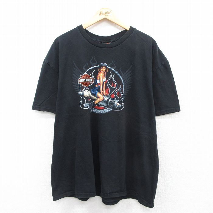 XL★古着 ハーレーダビッドソン Harley Davidson 半袖 ビンテージ Tシャツ メンズ 00年代 00s バイク 女性 大きいサイズ コットン クルーネック 黒 ブラック 【spe】 25jul09 中古