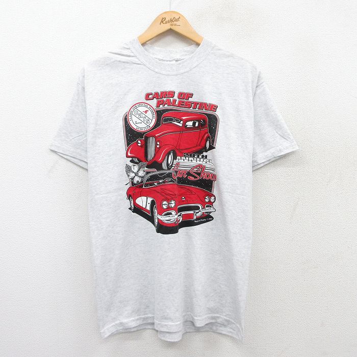 【50%OFF】L★古着 ヘインズ Hanes 半袖 ビンテージ Tシャツ メンズ 00年代 00s 車 ホットロッド HOT ROD クラシックカー 企業広告 大きいサイズ 薄グレー 霜降り 25jul09 中古