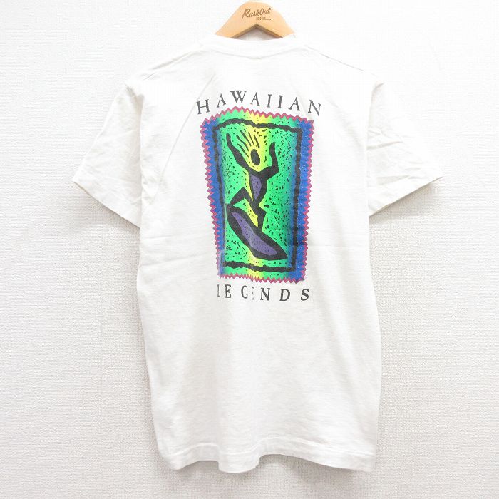 【50%OFF】L★古着 フルーツオブザルーム 半袖 ビンテージ Tシャツ メンズ 90年代 90s サーフィン コットン クルーネック USA製 白 ホワイト 25jul12 中古