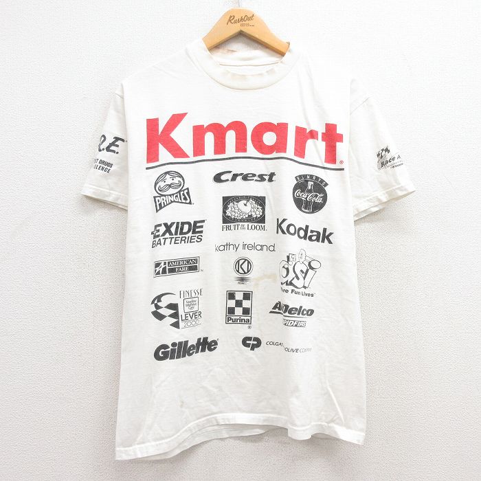 M★古着 半袖 ビンテージ Tシャツ メンズ 90年代 90s Kマート 企業広告 レース クルーネック 白 ホワイト 【spe】 25jul12 中古
